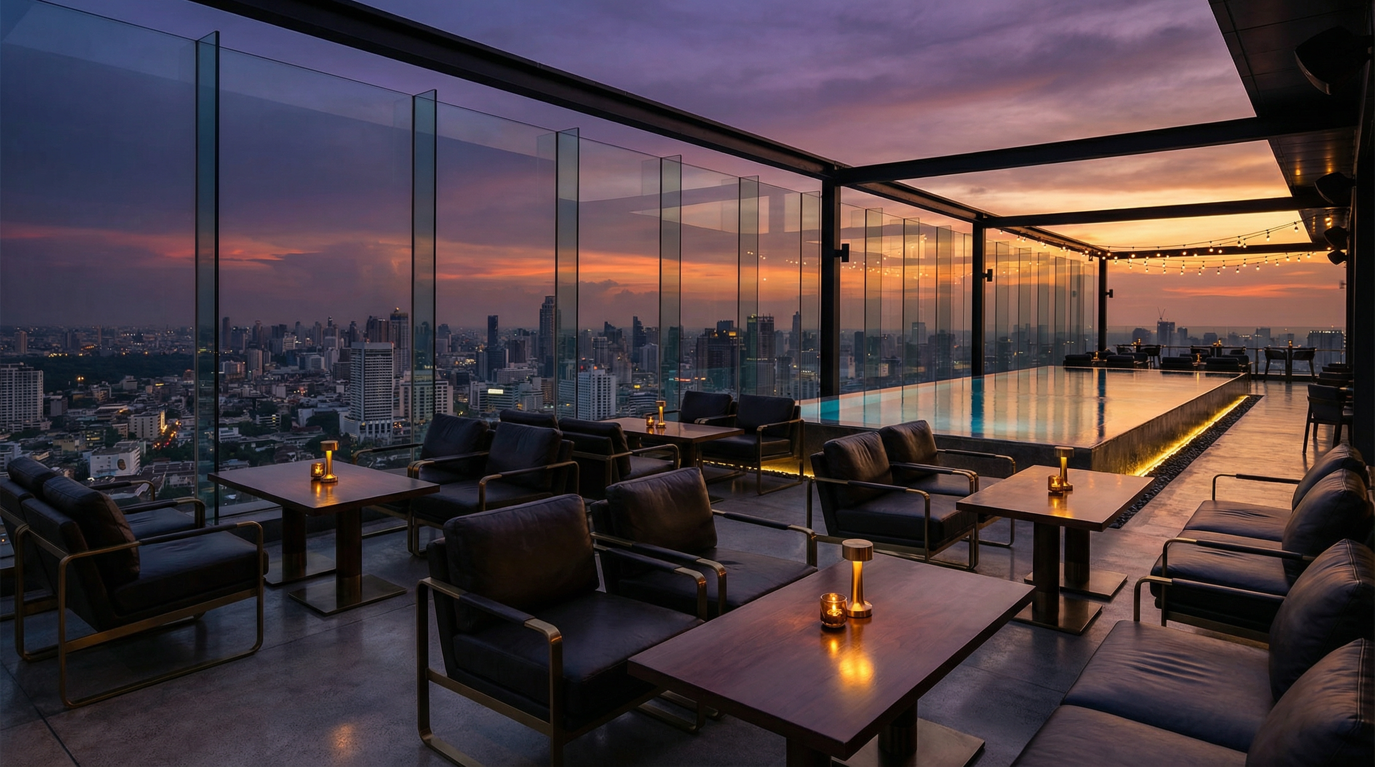 Luxury hotel rooftop lounge